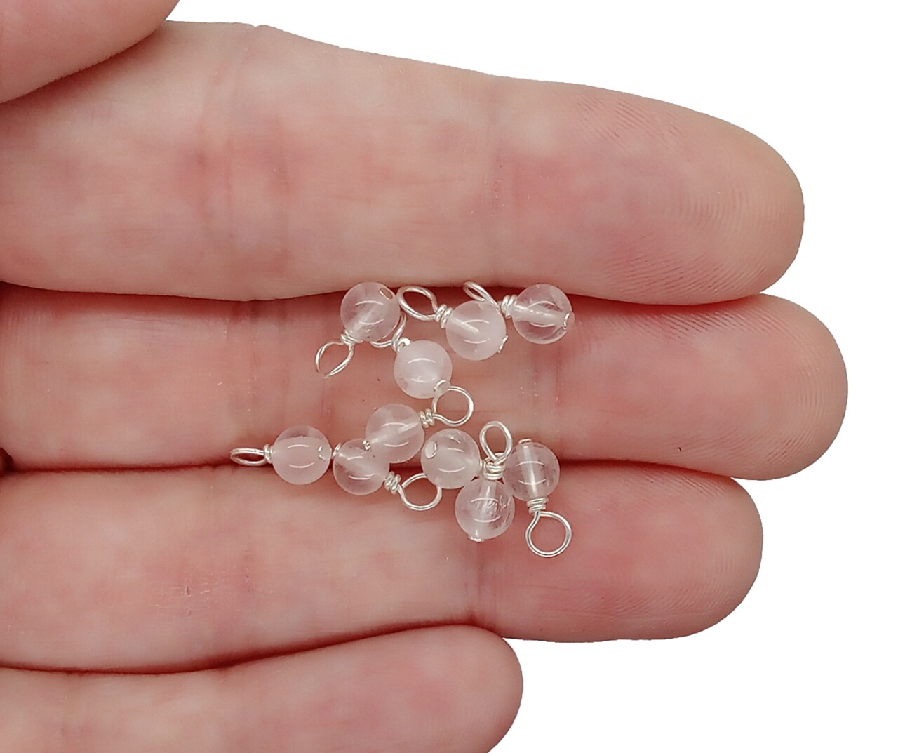Tiny Rose Quartz Dangles, 10 pcs, 4mm Pink Gemstone Charms, Adorabilities